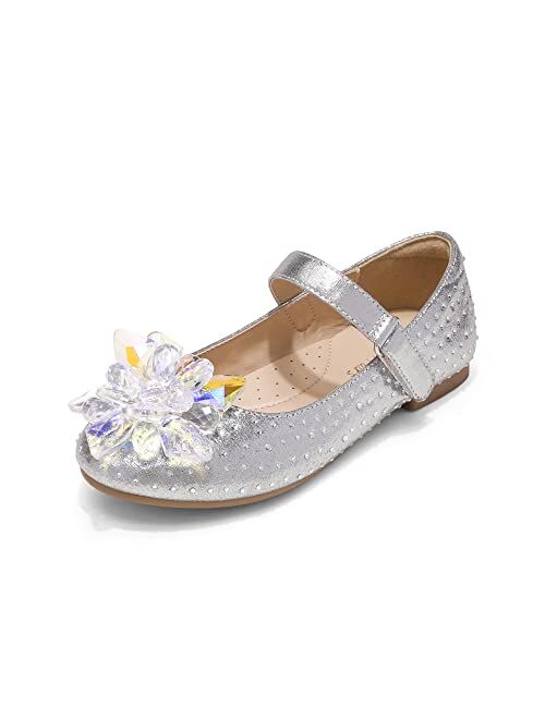 DREAM PAIRS Girls Wedding Party Dress Shoes Princess Crystal Flower Ballet Flats
