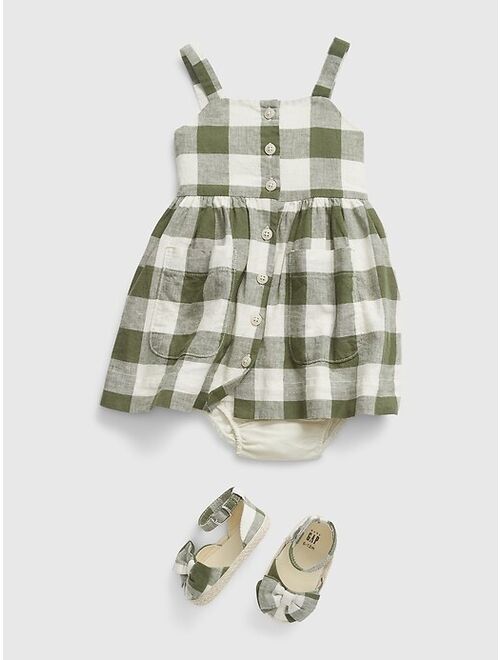 Gap Baby Linen-Cotton Plaid Dress and Shoe Set