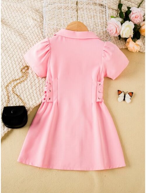 Shein Toddler Girls Lapel Collar Button Front Shirt Dress