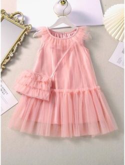 Toddler Girls Contrast Mesh Ruffle Trim Dress