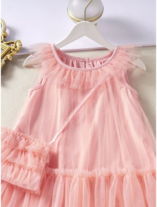 Shein Toddler Girls Contrast Mesh Ruffle Trim Dress