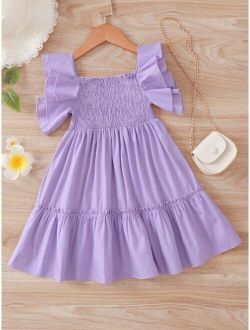 Toddler Girls Shirred Ruffle Trim Dress