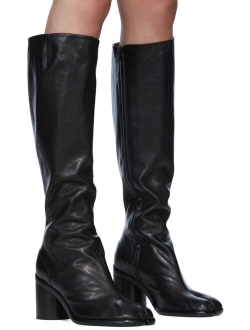 Black Leather Tabi Tall Boots