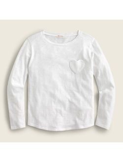 Girls' long-sleeve heart-pocket T-shirt