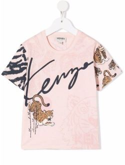Kids Tiger logo-signature print T-shirt