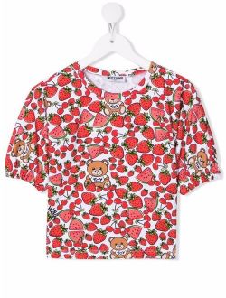 Kids strawberry-print round neck T-shirt