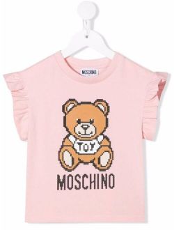 Kids Teddy Bear-print ruffled T-shirt