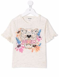 Kids Tiger tropical logo-print T-shirt