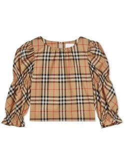 Kids puff-sleeve Vintage Check blouse
