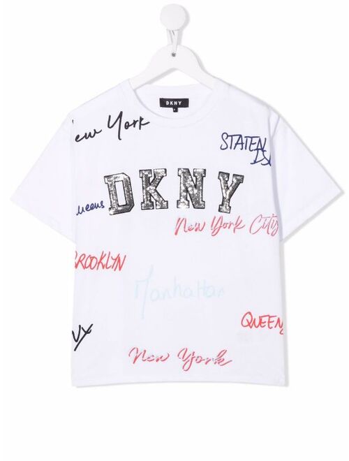 Dkny Kids sequinned logo-print T-shirt