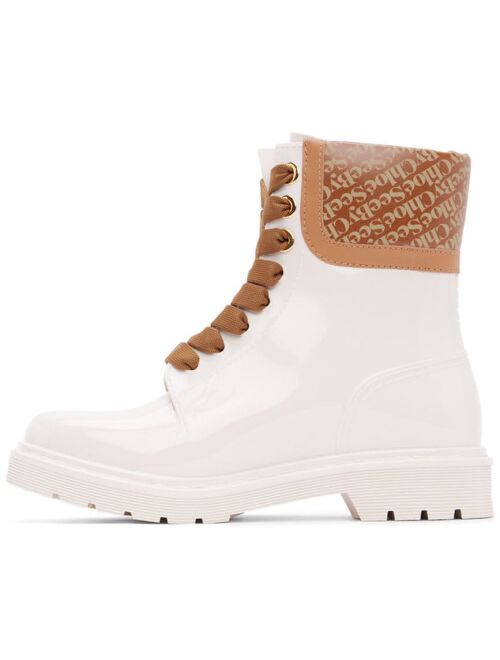 See by Chloe SEE BY CHLOÉ White & Brown Florrie Rain Boots