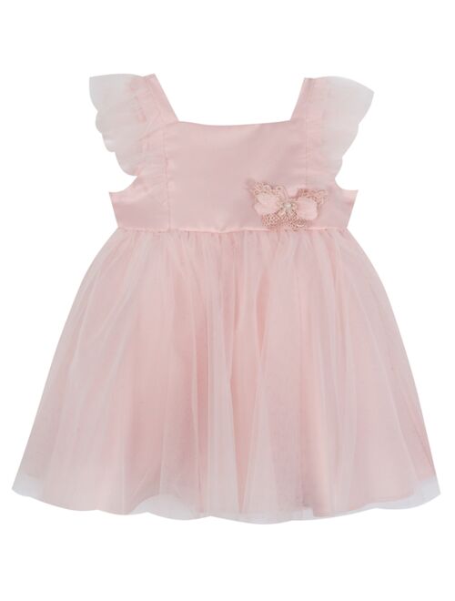 RARE EDITIONS Baby Girls Satin Bodice Flutter Illusion Sleeve to Puff Skirt Dress