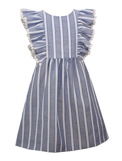 BONNIE JEAN Big Girls Striped Dress with Open Bow Back and Pinafore Ruffles