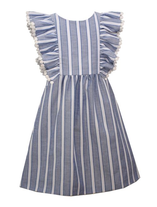 BONNIE JEAN Big Girls Striped Dress with Open Bow Back and Pinafore Ruffles