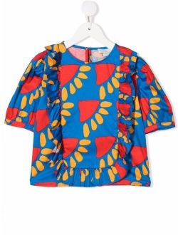 Kids abstract-print ruffled blouse