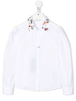 Kids embroidered-collar cotton shirt