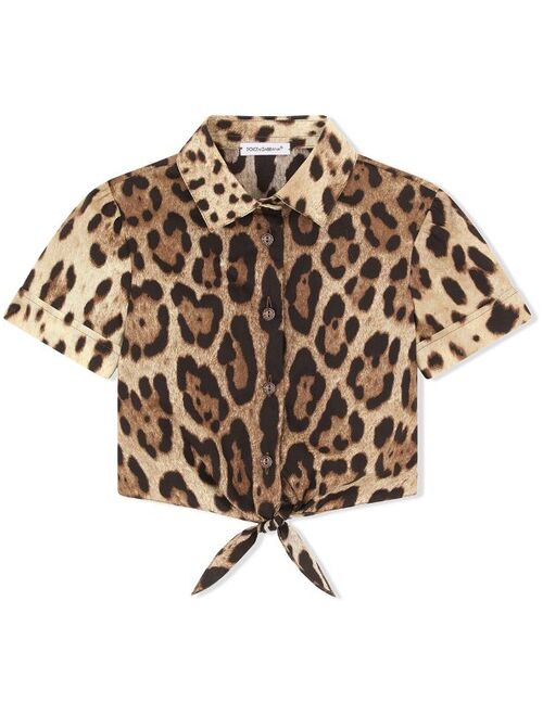 Dolce & Gabbana Kids leopard-print knot-front shirt