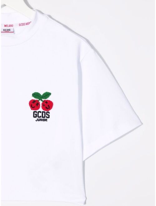 Gcds Kids cherry-embroidered cropped T-shirt