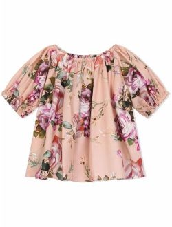 Kids floral-print cotton blouse