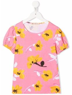 Kids floral-print puff-sleeve T-shirt
