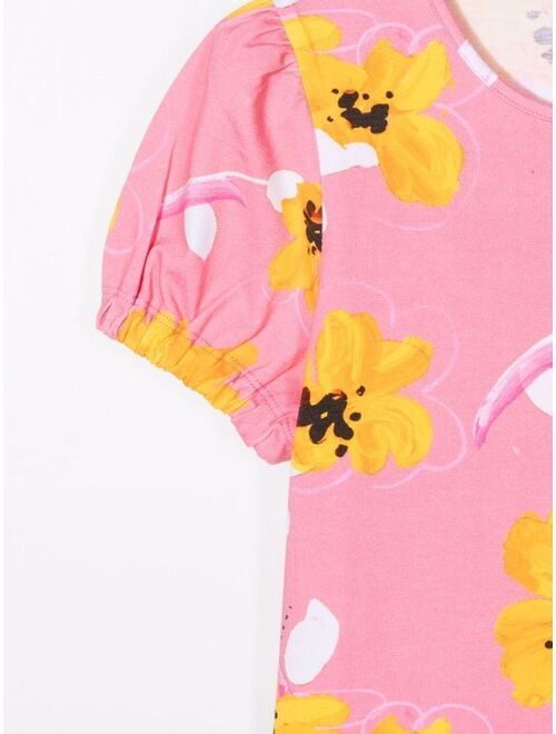 Marni Kids floral-print puff-sleeve T-shirt