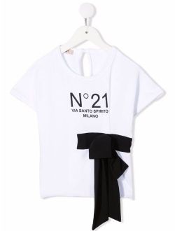 No21 Kids bow-embellished logo-print top