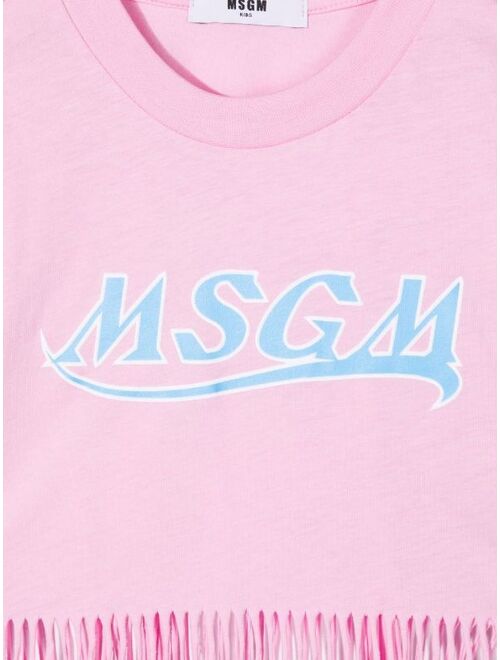 MSGM Kids fringed-hem logo T-shirt