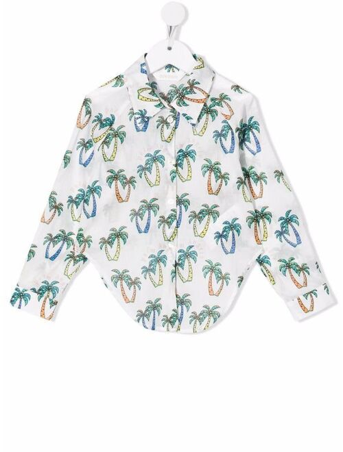Palm Angels Kids palm tree-print knot shirt