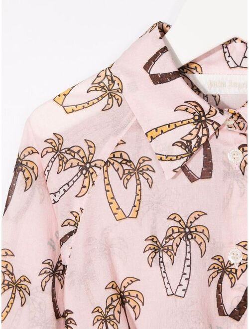 Palm Angels Kids palm-tree print knot shirt