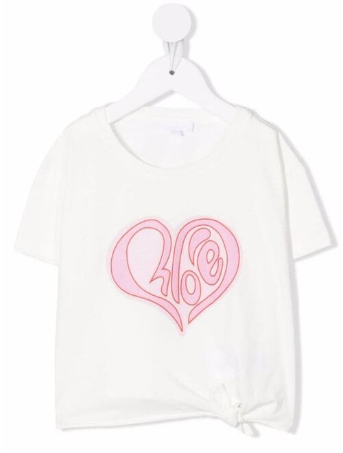 Chloe Kids heart-print knot T-shirt