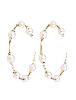 Xmithjls Pearl Hoop Earrings for Women Fashion Hypoallergenic Girls Pearl Earrings Drop Dangle Earrings Jewelry Gifts (A)
