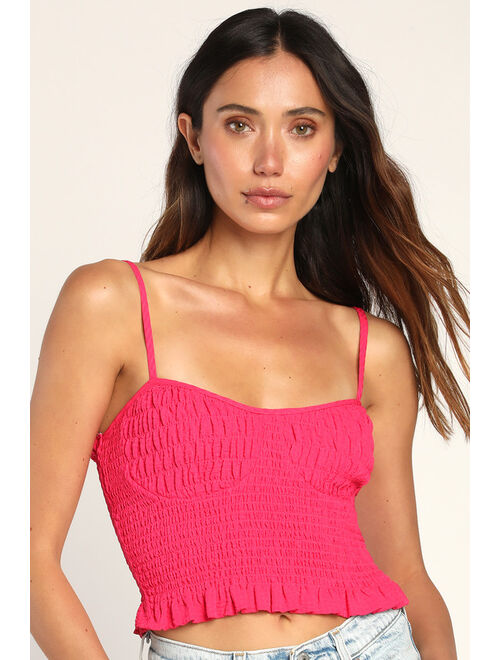 Lulus Flattering Fit Hot Pink Smocked Cropped Tank Top