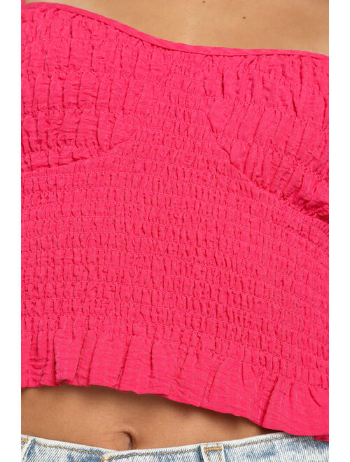 Lulus Flattering Fit Hot Pink Smocked Cropped Tank Top
