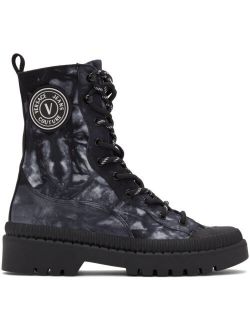 JEANS COUTURE Black & White Tie-Dye V-Emblem Boots