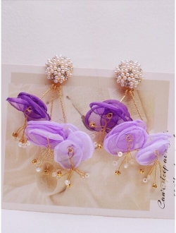 Flower & Faux Pearl Decor Drop Earrings