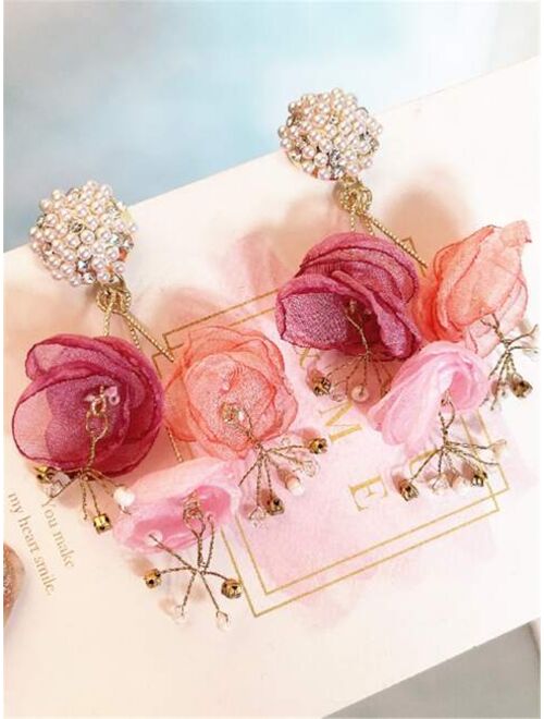 Shein Flower & Faux Pearl Decor Drop Earrings