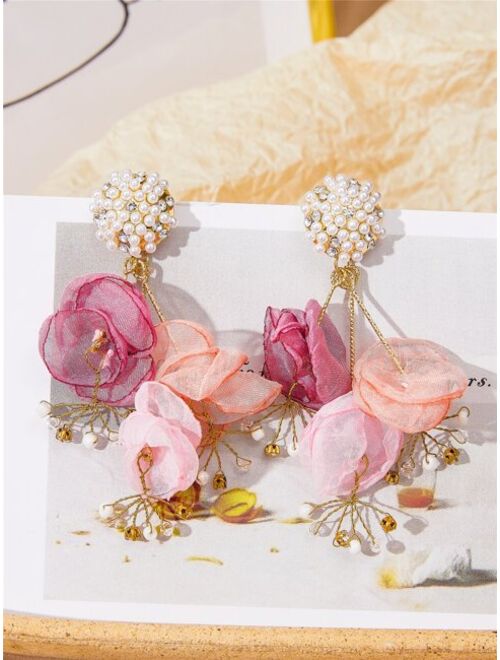 Shein Flower & Faux Pearl Decor Drop Earrings