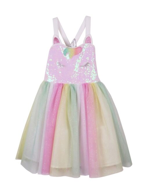PINK & VIOLET Little Girls Rainbow Unicorn Head Tutu Dress