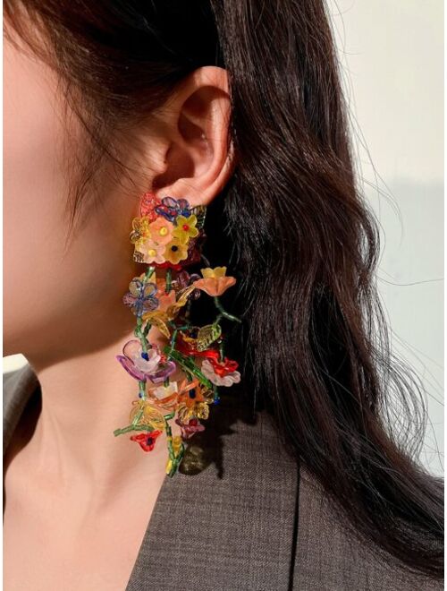 Shein Bead Decor Flower Drop Earrings