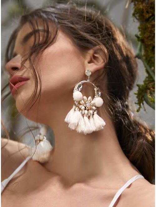 Shein Flower & Tassel Decor Drop Earrings