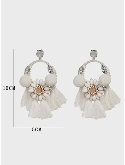 Shein Flower & Tassel Decor Drop Earrings