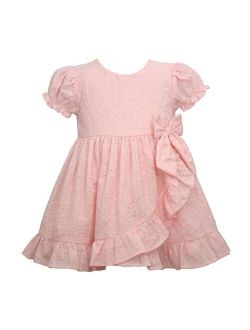 BONNIE BABY Baby Girls Short Sleeved Eyelet Empire Dress with Side Ruffle Skirt and Matching Panty