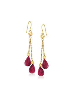 15.00 ct. t.w. Ruby and Bead Double Drop Earrings in 14kt Yellow Gold