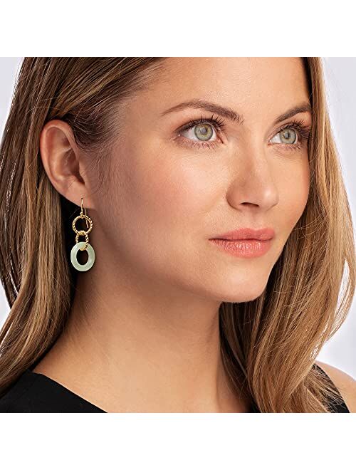 Ross-Simons Jade and 18kt Gold Over Sterling Interlocking Drop Earrings