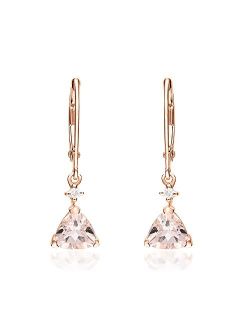 Gin & Grace Gin and Grace 14K Rose Gold Genuine Morganite Earrings with Diamonds for women | Ethically, authentically & organically sourced (Trillion-cut) shaped Morganit
