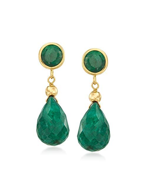 Ross-Simons 12.00 ct. t.w. Emerald Drop Earrings in 14kt Yellow Gold