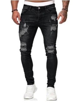 HUNGSON Skinny Jeans for Men Stretch Slim Fit Ripped Distressed
