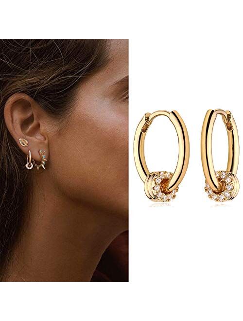 MYEARS Women Gold Huggie Hoop Earrings Bead Ball Spike Star Diamond CZ Sleeper Dangle Drop 14K Gold Filled Tiny Boho Beach Simple Delicate Handmade Hypoallergenic Jewelry
