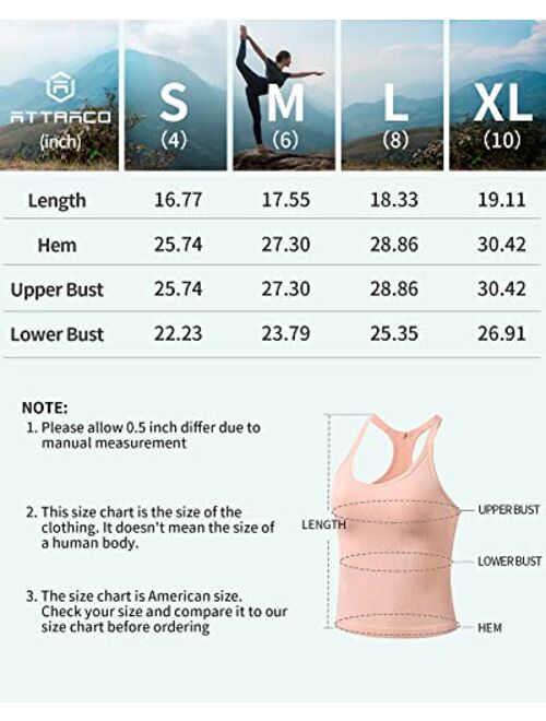 ATTRACO Women Ribbed Workout Crop Tops with Built in Bra Yoga Racerback Tank Top Tight Fit