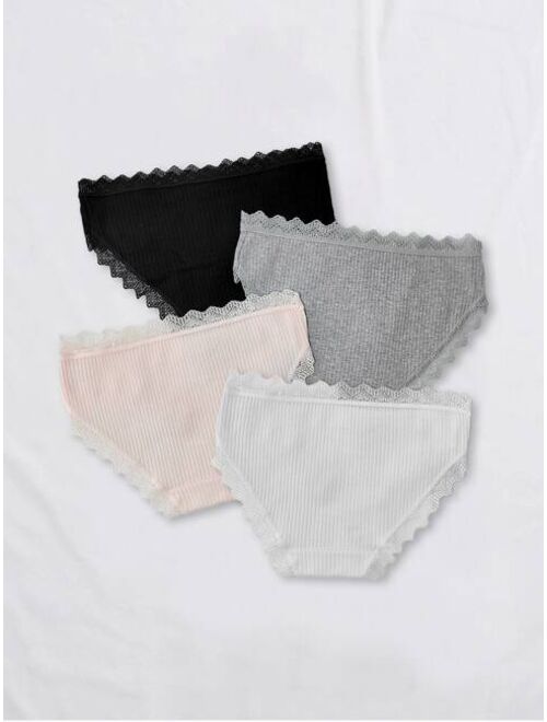 Shein Girls 4pcs Contrast Lace Brief